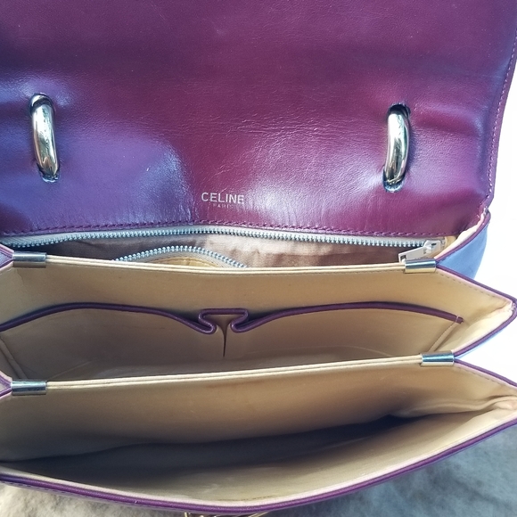 CELINE Vintage Rare Horse Carriage Burgundy Red Leather Top handle Classic Purse - Picture 13 of 16